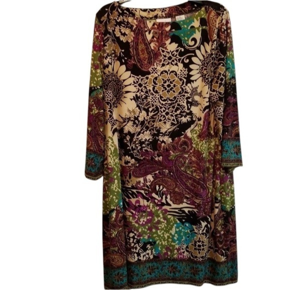 ECI New York Plus XXL Paisley Floral Print Long Sleeve Dress Fall Comfy Casual